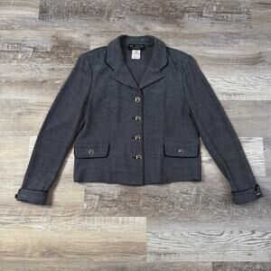 Vintage St John Collection Wool Knit Blazer Navy Striped Jacket Classic Luxury